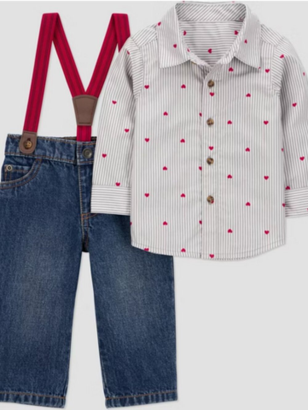 Carter's JOY Boys 2pc Valentine's Day Heart Denim Suspender Outfit 6M or 18M NWT